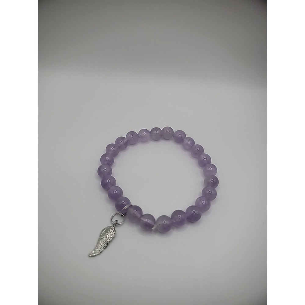 Tanzanite Beaded Stretch Bracelet Purple Lavender Feather‎ Charm Jewelry Costume